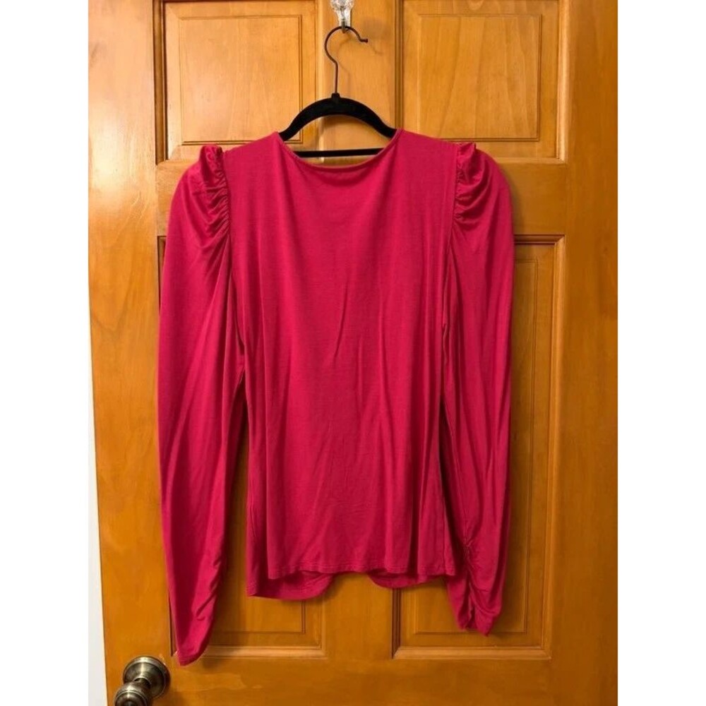 Ruched V-neck Top in Raspberry Red - Picture 3 of 6
